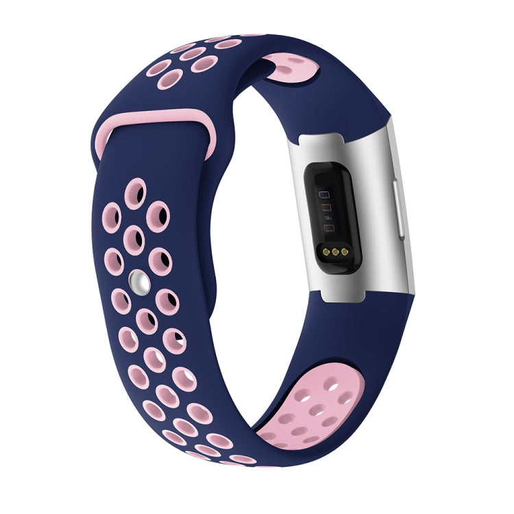 Two-color Round Hole Silicone Watch Band for Fitbit Charge 3, Watch Band Size:145-210mm(Pink Blue) - Watch Bands by buy2fix | Online Shopping UK | buy2fix
