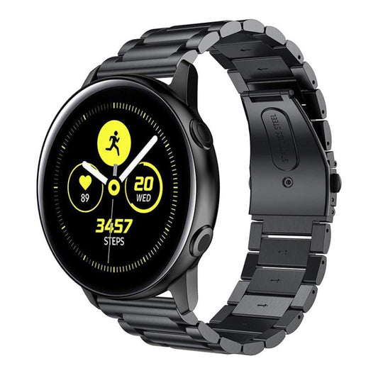 3-Beads Slingshot Buckle Solid Stainless Steel Watch Band for Galaxy Watch Active 20mm(Black) - Watch Bands by buy2fix | Online Shopping UK | buy2fix
