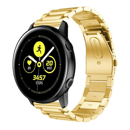 3-Beads Slingshot Buckle Solid Stainless Steel Watch Band for Galaxy Watch Active 20mm (Gold) - Watch Bands by buy2fix | Online Shopping UK | buy2fix