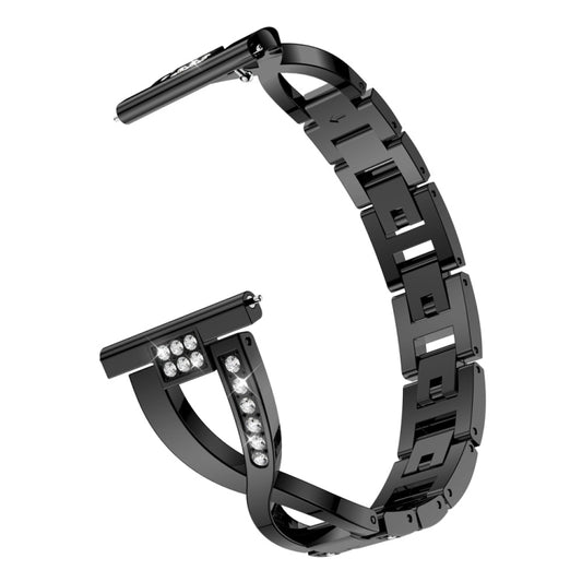 X-shaped Diamond Stainless Steel Wrist Strap WatchBand for Galaxy Watch Active 20mm(Black) - Watch Bands by buy2fix | Online Shopping UK | buy2fix