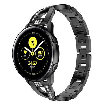 X-shaped Diamond Stainless Steel Wrist Strap WatchBand for Galaxy Watch Active 20mm(Black) - Watch Bands by buy2fix | Online Shopping UK | buy2fix