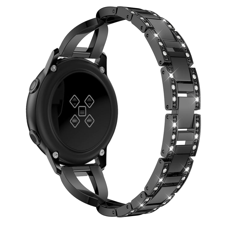 X-shaped Diamond Stainless Steel Wrist Strap WatchBand for Galaxy Watch Active 20mm(Black) - Watch Bands by buy2fix | Online Shopping UK | buy2fix