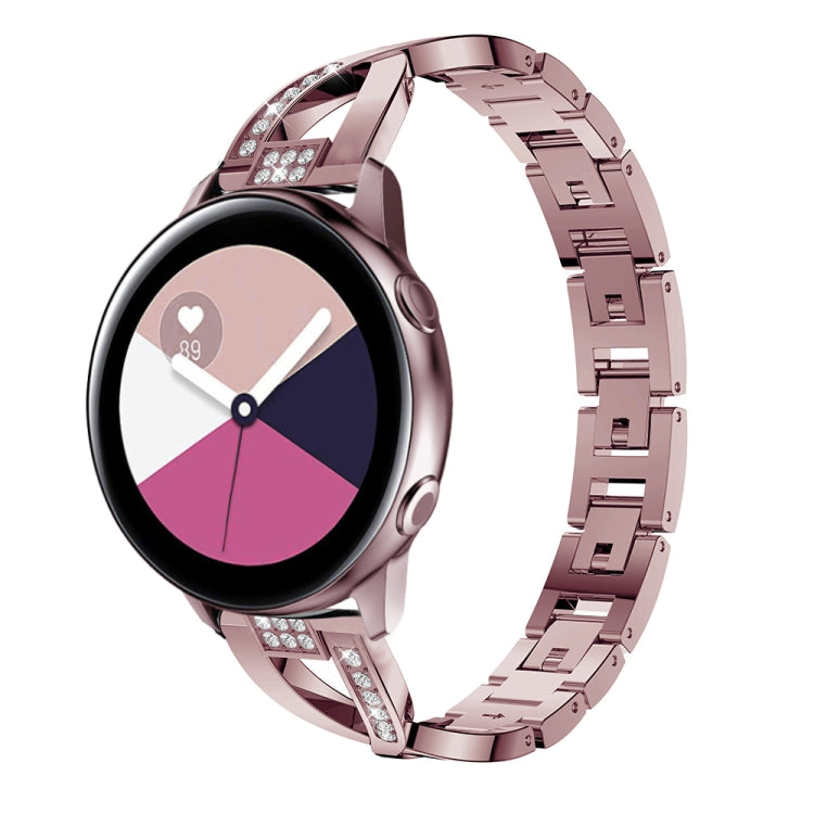 X-shaped Diamond Stainless Steel Wrist Strap WatchBand for Galaxy Watch Active 20mm(Pink) - Watch Bands by buy2fix | Online Shopping UK | buy2fix