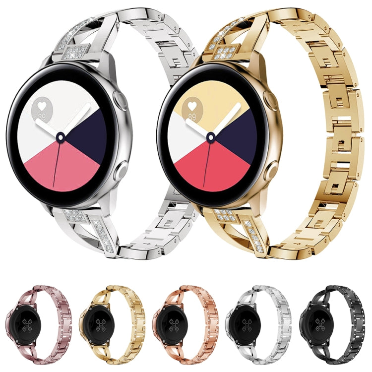 X-shaped Diamond Stainless Steel Wrist Strap WatchBand for Galaxy Watch Active 20mm(Pink) - Watch Bands by buy2fix | Online Shopping UK | buy2fix