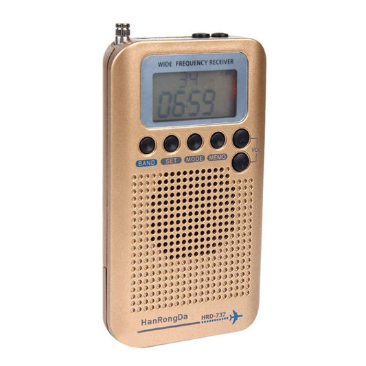 HRD-737 Portable Aircraft Band Radio Wide Frequency Receiver (Gold) - Radio Player by buy2fix | Online Shopping UK | buy2fix