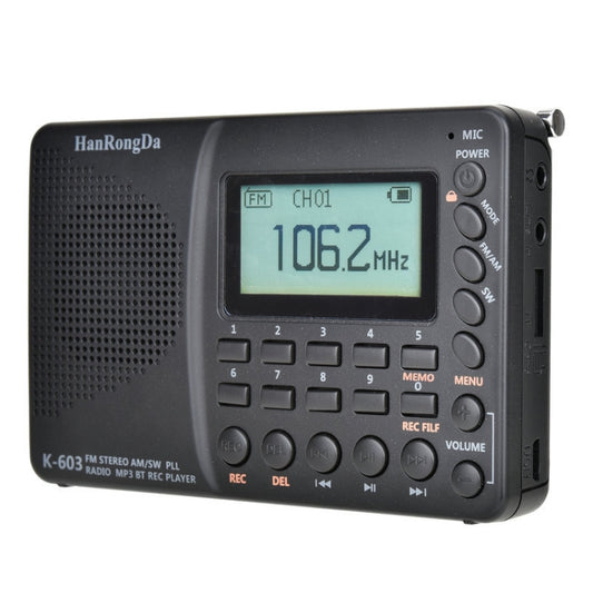 K-603 Portable FM / AM / SW Full Band Stereo Radio, Support BT & TF Card (Black) - Radio Player by buy2fix | Online Shopping UK | buy2fix