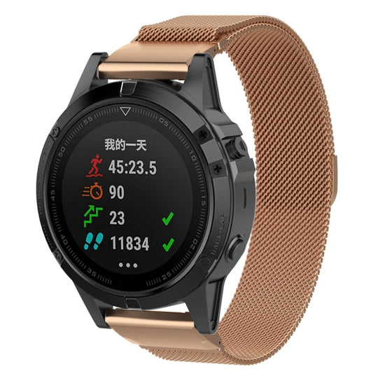 For Garmin Fenix 6X Milanese Watch Band(Rose Gold)