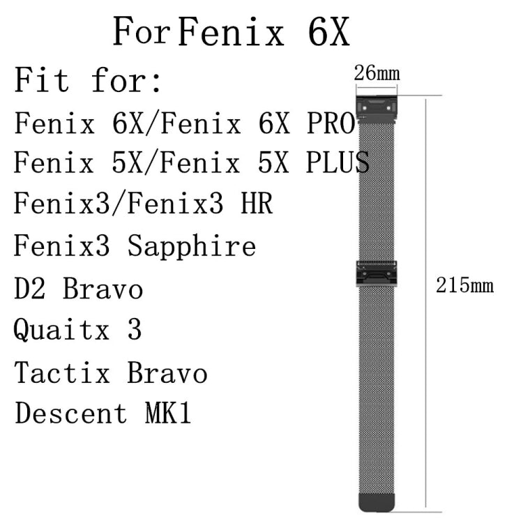 For Garmin Fenix 6X Milanese Watch Band(Silver) - Watch Bands by buy2fix | Online Shopping UK | buy2fix