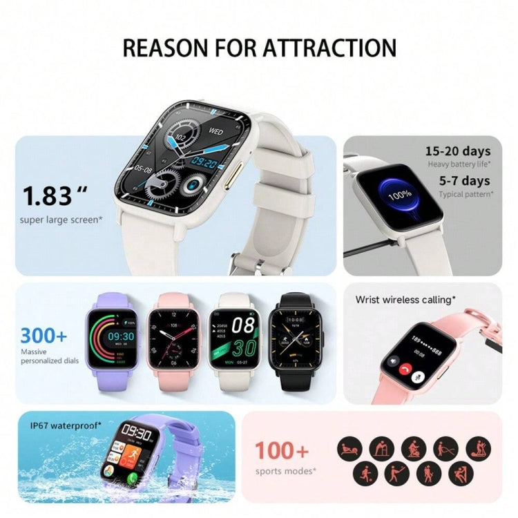 DM60 1.83 inch IP68 Waterproof Smart Watch, Support Body Temperature Monitoring / Heart Rate / Blood Oxygen / Blood Pressure Monitoring (Pink) by buy2fix