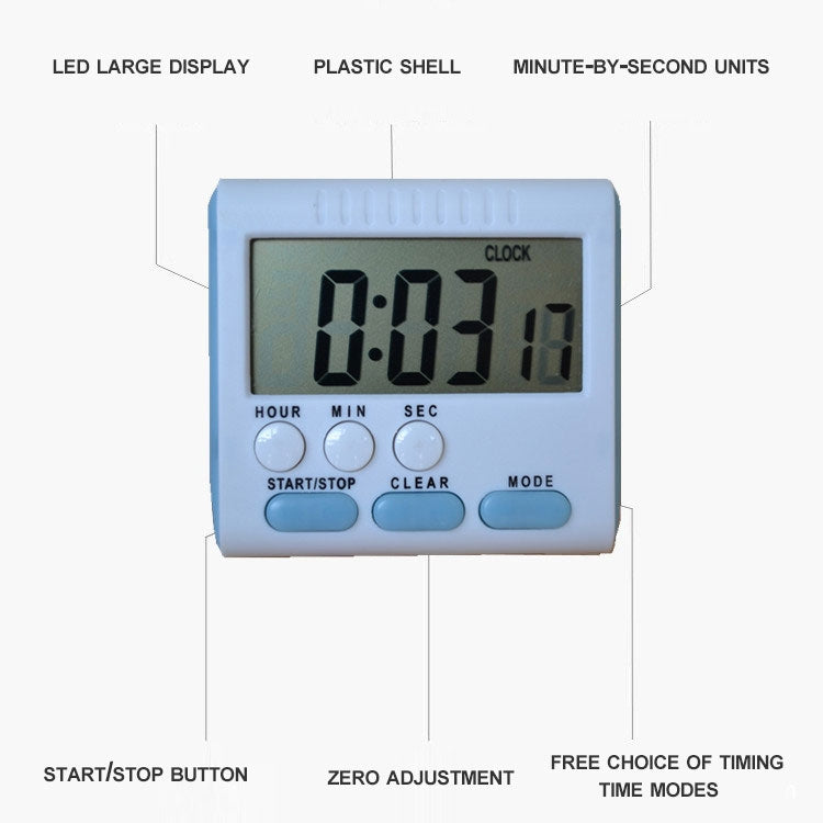 Kitchen Timer 24 Hours Digital Alarm Clock LCD Screen Magnetic Backing for Cooking Baking(Blue) - Digital Countdown by buy2fix | Online Shopping UK | buy2fix