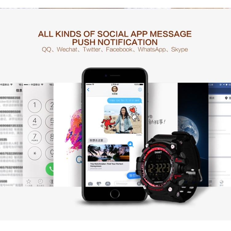 EX16 1.12 Inch FSTN LCD Full Angle Screen Display Sport Smart Watch, IP67 Waterproof, Support Pedometer / Stopwatch / Alarm / Notification Remind / Call Notify / Camera Remote Control / Calories Burned, Compatible with Android and iOS Phones(Red) by buy2fix