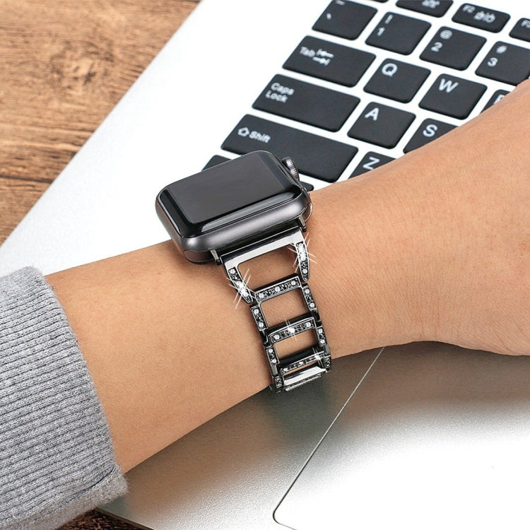 Colorful Diamond Stainless Steel Watch Band for Apple Watch Series 7 41mm / 6 & SE & 5 & 4 40mm / 3 & 2 & 1 38mm(Black) by buy2fix