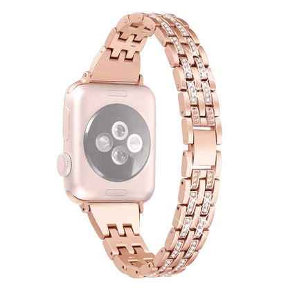 Colorful Diamond Stainless Steel Watch Band for Apple Watch Series 7 41mm / 6 & SE & 5 & 4 40mm / 3 & 2 & 1 38mm(Rose Gold) by buy2fix