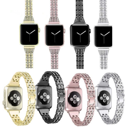 Colorful Diamond Stainless Steel Watch Band for Apple Watch Series 7 41mm / 6 & SE & 5 & 4 40mm / 3 & 2 & 1 38mm(Gold) by buy2fix