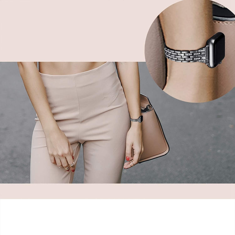 Colorful Diamond Stainless Steel Watch Band for Apple Watch Series 7 45mm / 6 & SE & 5 & 4 44mm / 3 & 2 & 1 42mm(Rose Gold) by buy2fix