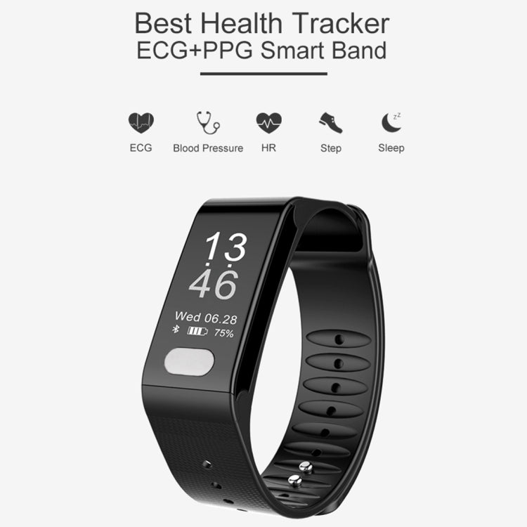 TLW T6 Fitness Tracker 0.96 inch OLED Display Wristband Smart Bracelet, Support Sports Mode / ECG / Heart Rate Monitor / Blood Pressure / Sleep Monitor (Black) by buy2fix