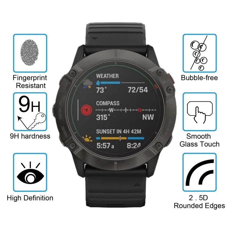 For Garmin Fenix 6X 0.26mm 2.5D 9H Tempered Glass Film Screen Protector - Screen Protector by buy2fix | Online Shopping UK | buy2fix