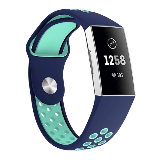 Two-color Round Hole Silicone Watch Band for Fitbit Charge 3, Watch Band Size:130-195mm(Blue Green) - Watch Bands by buy2fix | Online Shopping UK | buy2fix