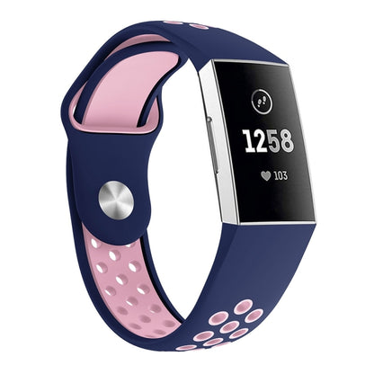 Two-color Round Hole Silicone Watch Band for Fitbit Charge 3, Watch Band Size:130-195mm(Pink Blue) - Watch Bands by buy2fix | Online Shopping UK | buy2fix
