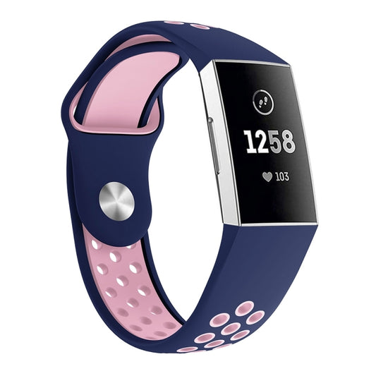 Two-color Round Hole Silicone Watch Band for Fitbit Charge 3, Watch Band Size:130-195mm(Pink Blue) - Watch Bands by buy2fix | Online Shopping UK | buy2fix