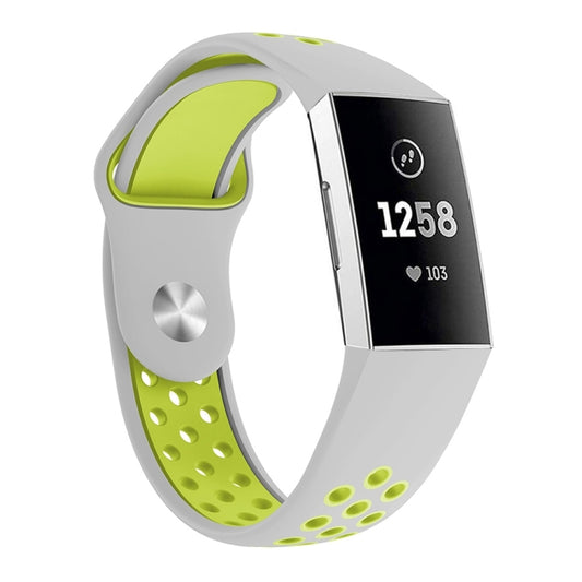 Two-color Round Hole Silicone Watch Band for Fitbit Charge 3, Watch Band Size:130-195mm(Grey Green) - Watch Bands by buy2fix | Online Shopping UK | buy2fix
