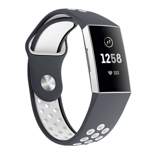Two-color Round Hole Silicone Watch Band for Fitbit Charge 3, Watch Band Size:130-195mm(Grey White) - Watch Bands by buy2fix | Online Shopping UK | buy2fix