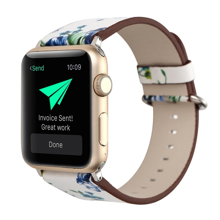 For Apple Watch Ultra 49mm&Watch Ultra 2 49mm / Series 10 46mm / 9&8&7 45mm / SE 3&SE 2&6&SE&5&4 44mm / 3&2&1 42mm Fashion Pastoralism Style Little Floral Pattern Women Watch Leather Watch Band by buy2fix