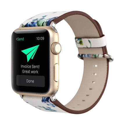 For Apple Watch Ultra 49mm&Watch Ultra 2 49mm / Series 10 46mm / 9&8&7 45mm / SE 3&SE 2&6&SE&5&4 44mm / 3&2&1 42mm Fashion Pastoralism Style Little Floral Pattern Women Watch Leather Watch Band by buy2fix