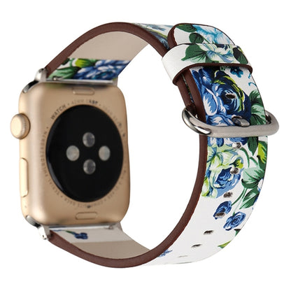 For Apple Watch Ultra 49mm&Watch Ultra 2 49mm / Series 10 46mm / 9&8&7 45mm / SE 3&SE 2&6&SE&5&4 44mm / 3&2&1 42mm Fashion Pastoralism Style Little Floral Pattern Women Watch Leather Watch Band by buy2fix