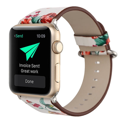 For Apple Watch Ultra 49mm&Watch Ultra 2 49mm / Series 10 46mm / 9&8&7 45mm / SE 3&SE 2&6&SE&5&4 44mm / 3&2&1 42mm Fashion Pastoralism Style Little Floral Pattern Women Watch Leather Watch Band by buy2fix