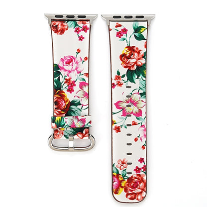 For Apple Watch Ultra 49mm&Watch Ultra 2 49mm / Series 10 46mm / 9&8&7 45mm / SE 3&SE 2&6&SE&5&4 44mm / 3&2&1 42mm Fashion Pastoralism Style Little Floral Pattern Women Watch Leather Watch Band by buy2fix