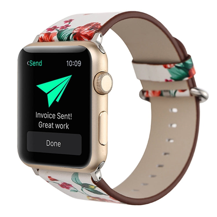 For Apple Watch Ultra 49mm&Watch Ultra 2 49mm / Series 10 46mm / 9&8&7 45mm / SE 3&SE 2&6&SE&5&4 44mm / 3&2&1 42mm Fashion Pastoralism Style Little Floral Pattern Women Watch Leather Watch Band by buy2fix