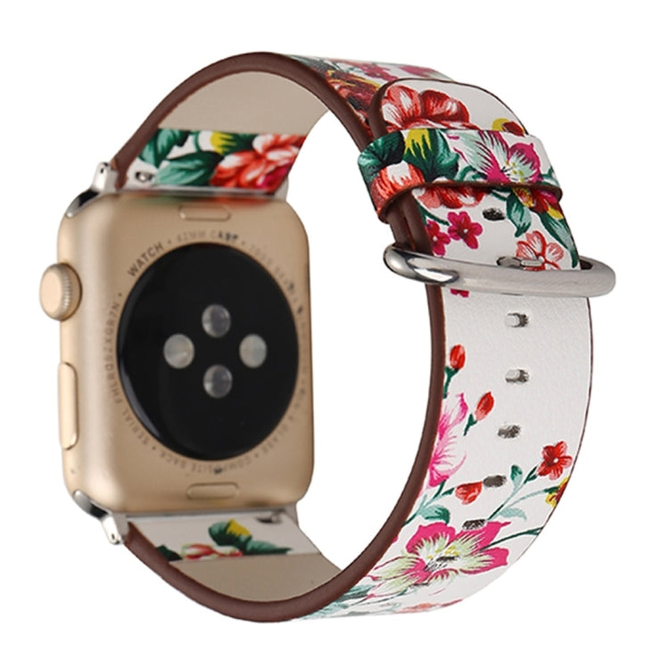 For Apple Watch Ultra 49mm&Watch Ultra 2 49mm / Series 10 46mm / 9&8&7 45mm / SE 3&SE 2&6&SE&5&4 44mm / 3&2&1 42mm Fashion Pastoralism Style Little Floral Pattern Women Watch Leather Watch Band by buy2fix