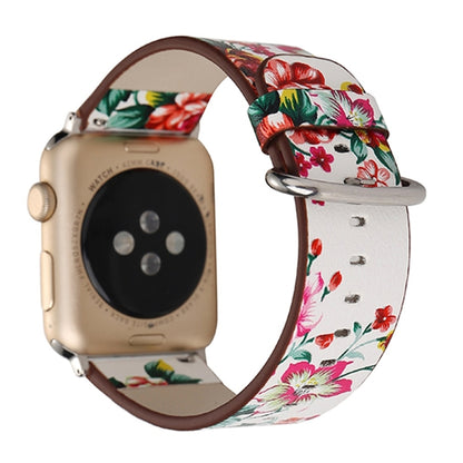For Apple Watch Ultra 49mm&Watch Ultra 2 49mm / Series 10 46mm / 9&8&7 45mm / SE 3&SE 2&6&SE&5&4 44mm / 3&2&1 42mm Fashion Pastoralism Style Little Floral Pattern Women Watch Leather Watch Band by buy2fix