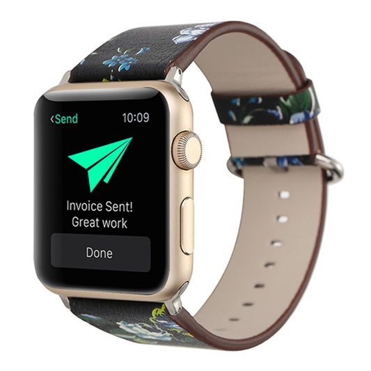 For Apple Watch Ultra 49mm&Watch Ultra 2 49mm / Series 10 46mm / 9&8&7 45mm / SE 3&SE 2&6&SE&5&4 44mm / 3&2&1 42mm Fashion Pastoralism Style Little Floral Pattern Women Watch Leather Watch Band by buy2fix