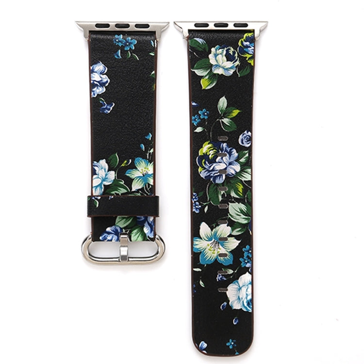 For Apple Watch Ultra 49mm&Watch Ultra 2 49mm / Series 10 46mm / 9&8&7 45mm / SE 3&SE 2&6&SE&5&4 44mm / 3&2&1 42mm Fashion Pastoralism Style Little Floral Pattern Women Watch Leather Watch Band by buy2fix