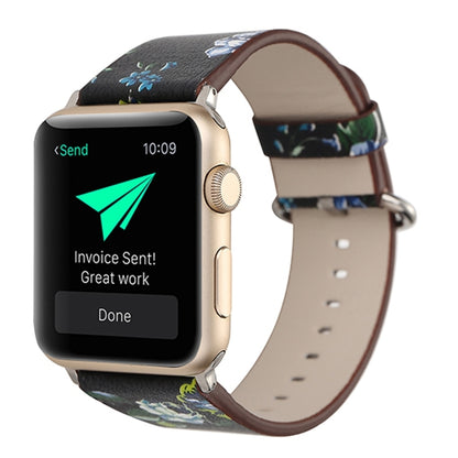 For Apple Watch Ultra 49mm&Watch Ultra 2 49mm / Series 10 46mm / 9&8&7 45mm / SE 3&SE 2&6&SE&5&4 44mm / 3&2&1 42mm Fashion Pastoralism Style Little Floral Pattern Women Watch Leather Watch Band by buy2fix