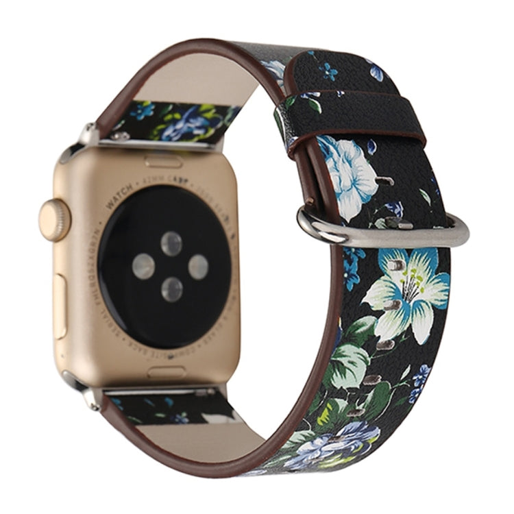For Apple Watch Ultra 49mm&Watch Ultra 2 49mm / Series 10 46mm / 9&8&7 45mm / SE 3&SE 2&6&SE&5&4 44mm / 3&2&1 42mm Fashion Pastoralism Style Little Floral Pattern Women Watch Leather Watch Band by buy2fix