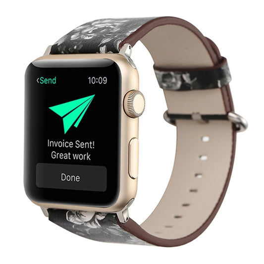 For Apple Watch Ultra 49mm&Watch Ultra 2 49mm / Series 10 46mm / 9&8&7 45mm / SE 3&SE 2&6&SE&5&4 44mm / 3&2&1 42mm Fashion Pastoralism Style Little Floral Pattern Women Watch Leather Watch Band by buy2fix