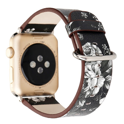 For Apple Watch Ultra 49mm&Watch Ultra 2 49mm / Series 10 46mm / 9&8&7 45mm / SE 3&SE 2&6&SE&5&4 44mm / 3&2&1 42mm Fashion Pastoralism Style Little Floral Pattern Women Watch Leather Watch Band by buy2fix
