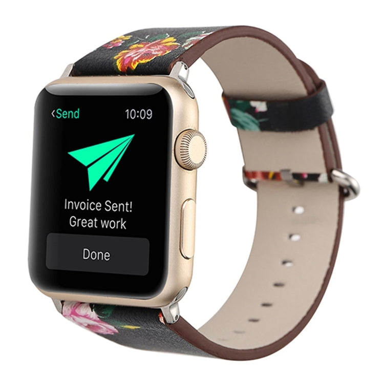 For Apple Watch Ultra 49mm&Watch Ultra 2 49mm / Series 10 46mm / 9&8&7 45mm / SE 3&SE 2&6&SE&5&4 44mm / 3&2&1 42mm Fashion Pastoralism Style Little Floral Pattern Women Watch Leather Watch Band by buy2fix
