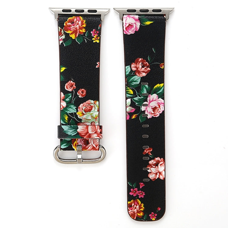 For Apple Watch Ultra 49mm&Watch Ultra 2 49mm / Series 10 46mm / 9&8&7 45mm / SE 3&SE 2&6&SE&5&4 44mm / 3&2&1 42mm Fashion Pastoralism Style Little Floral Pattern Women Watch Leather Watch Band by buy2fix