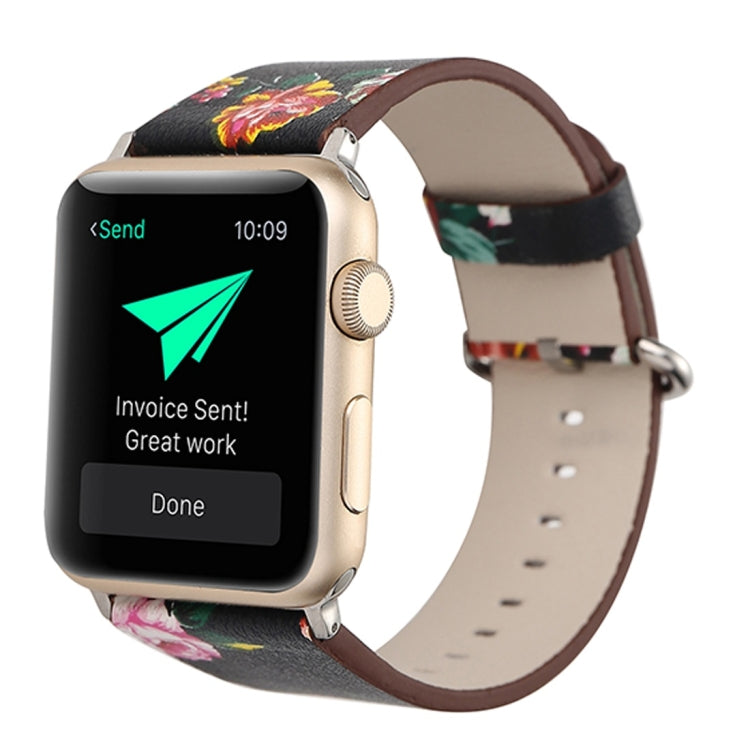 For Apple Watch Ultra 49mm&Watch Ultra 2 49mm / Series 10 46mm / 9&8&7 45mm / SE 3&SE 2&6&SE&5&4 44mm / 3&2&1 42mm Fashion Pastoralism Style Little Floral Pattern Women Watch Leather Watch Band by buy2fix