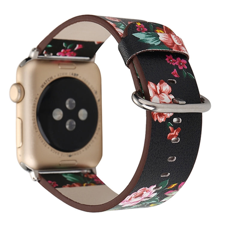For Apple Watch Ultra 49mm&Watch Ultra 2 49mm / Series 10 46mm / 9&8&7 45mm / SE 3&SE 2&6&SE&5&4 44mm / 3&2&1 42mm Fashion Pastoralism Style Little Floral Pattern Women Watch Leather Watch Band by buy2fix