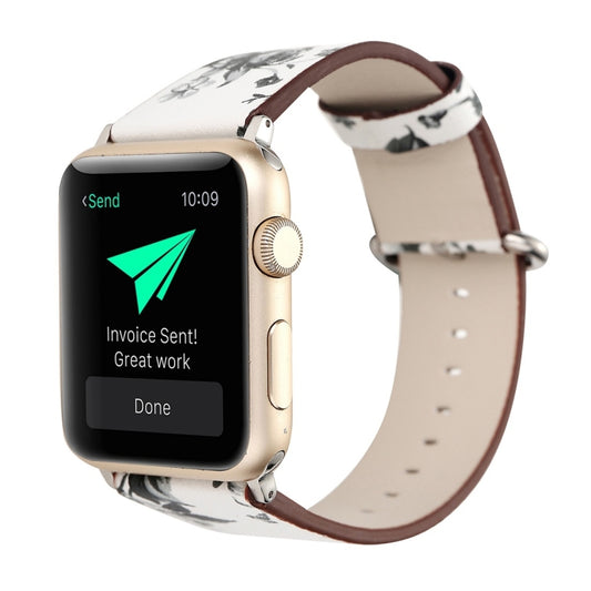 For Apple Watch Ultra 49mm&Watch Ultra 2 49mm / Series 10 46mm / 9&8&7 45mm / SE 3&SE 2&6&SE&5&4 44mm / 3&2&1 42mm Fashion Pastoralism Style Little Floral Pattern Women Watch Leather Watch Band by buy2fix