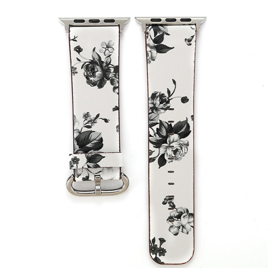 For Apple Watch Ultra 49mm&Watch Ultra 2 49mm / Series 10 46mm / 9&8&7 45mm / SE 3&SE 2&6&SE&5&4 44mm / 3&2&1 42mm Fashion Pastoralism Style Little Floral Pattern Women Watch Leather Watch Band by buy2fix