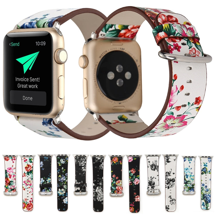 For Apple Watch Ultra 49mm&Watch Ultra 2 49mm / Series 10 46mm / 9&8&7 45mm / SE 3&SE 2&6&SE&5&4 44mm / 3&2&1 42mm Fashion Pastoralism Style Little Floral Pattern Women Watch Leather Watch Band by buy2fix
