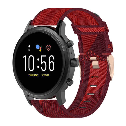 22mm Stripe Weave Nylon Wrist Strap Watch Band for Fossil Gen 5 Carlyle, Gen 5 Julianna, Gen 5 Garrett, Gen 5 Carlyle HR (Red) - Watch Bands by buy2fix | Online Shopping UK | buy2fix
