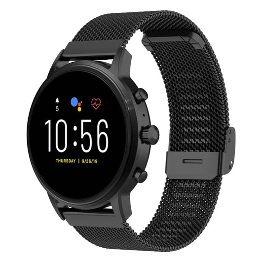 22mm Metal Mesh Wrist Strap Watch Band for Fossil Gen 5 Carlyle / Gen 5 Julianna / Gen 5 Garrett / Gen 5 Carlyle HR (Black) - Watch Bands by buy2fix | Online Shopping UK | buy2fix