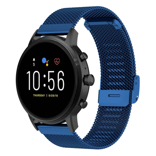 22mm Metal Mesh Wrist Strap Watch Band for Fossil Gen 5 Carlyle / Gen 5 Julianna / Gen 5 Garrett / Gen 5 Carlyle HR (Dark Blue) - Watch Bands by buy2fix | Online Shopping UK | buy2fix